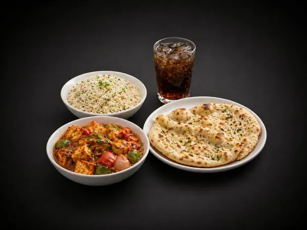 KADAI PANEER , RICE , GARLIC NAAN WITH CDRINK